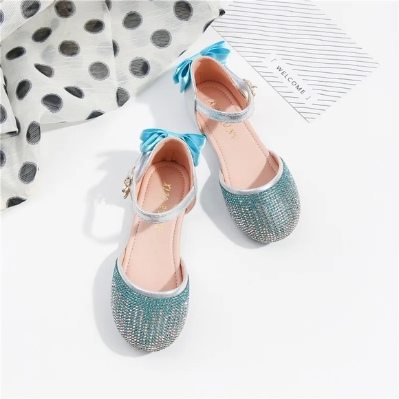 Princess style slip-on sandals with rhinestones for girls, Mary Jane, flat shoes - Picture 2 of 8